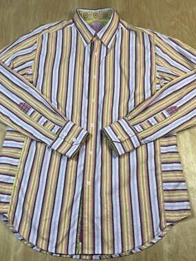 Robert Graham Mens Multicolor Long Sleeve Striped Button Up Shirt Size Large